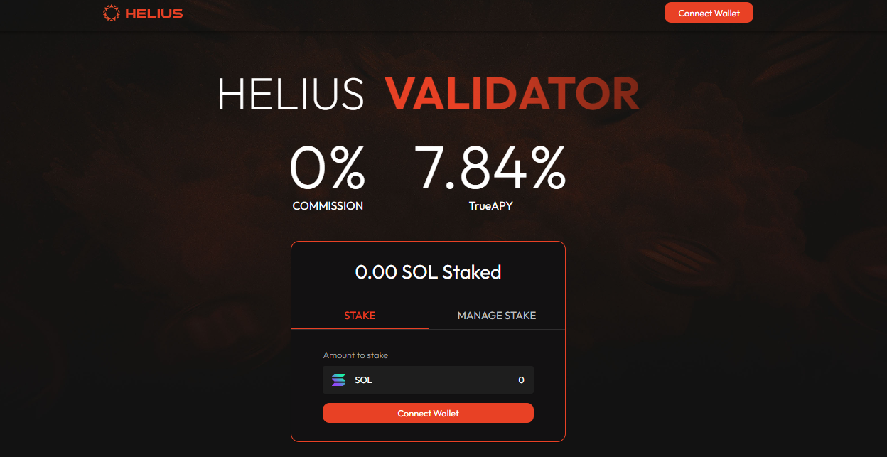 Helius 验证器质押网站 - 将钱包连接到质押